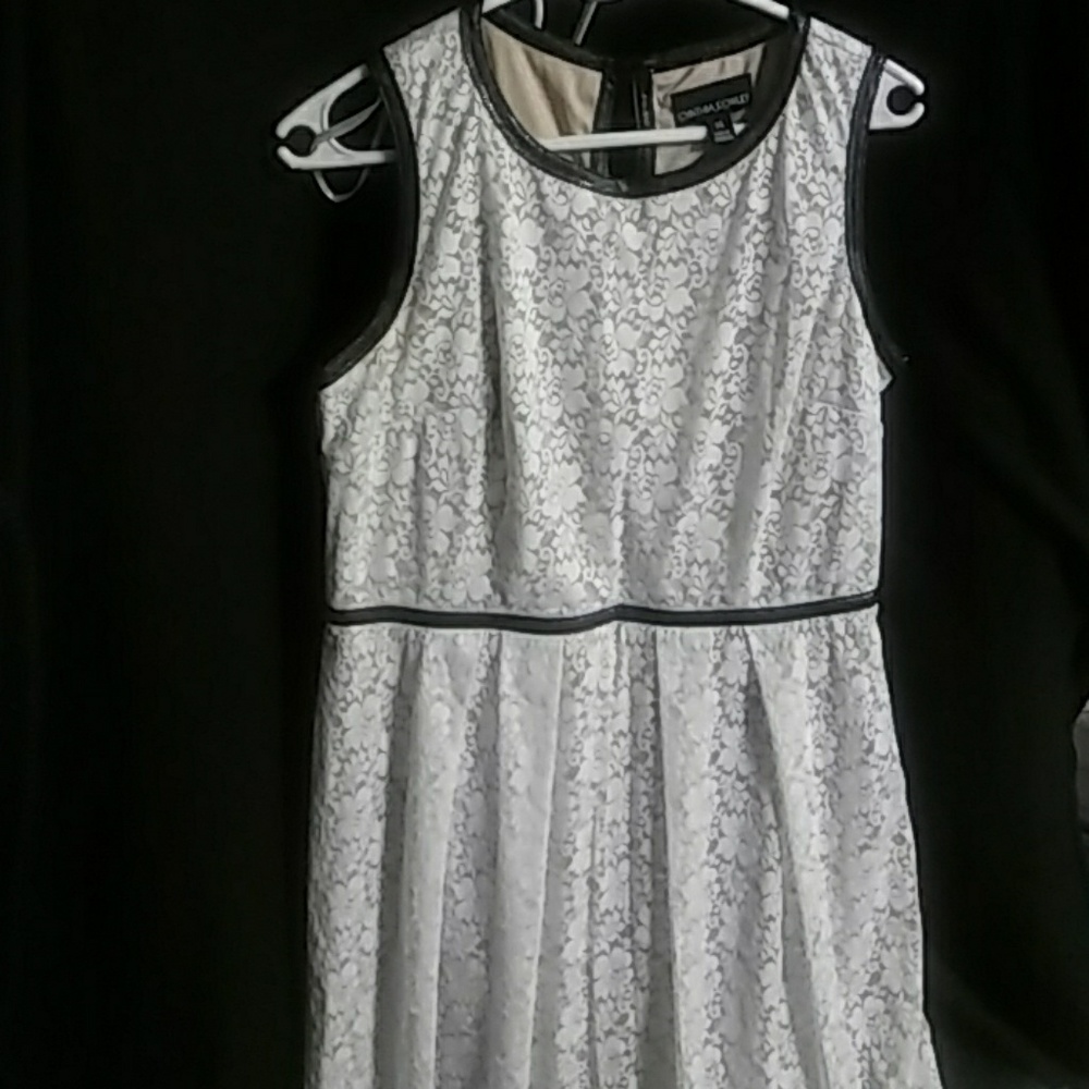 Y2k Lace & Faux Leather Trim dress Black & White Whimsigoth Resort Comfortable